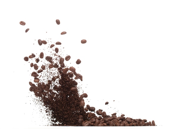 Coffee powder mix bean fly explosion Coffee crushed mix seed float explode abstract cloud fly