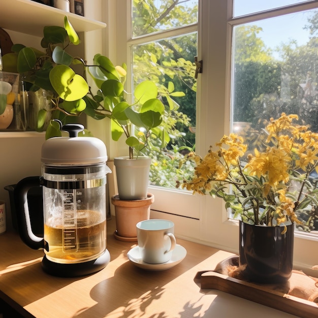 coffee and pretty flowers