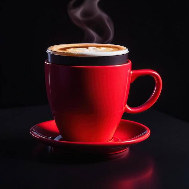 A coffee in a red cup with a dark background