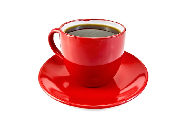 Coffee in red cup with saucer