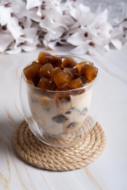 Coffee refreshing cool drink from frozen cubes of coffee and milk