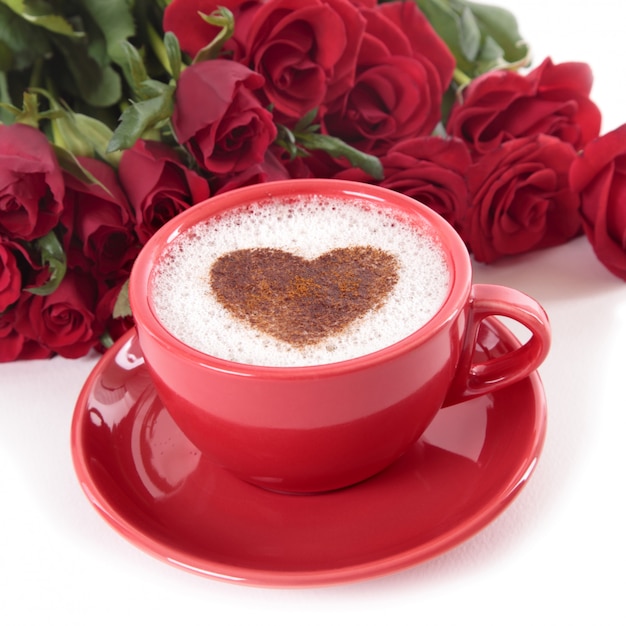 Coffee and roses for valentines day