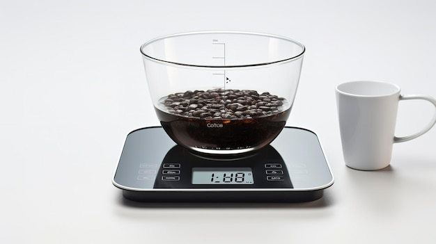 Photo coffee scales measures coffee and water