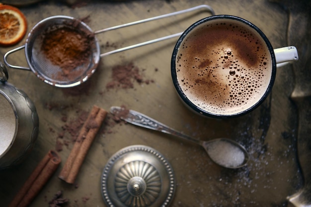 Photo coffee set on silver tray