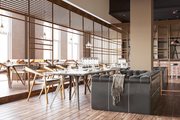 Coffee Shop and Cafe Lounge Restaurant 3d Rendering