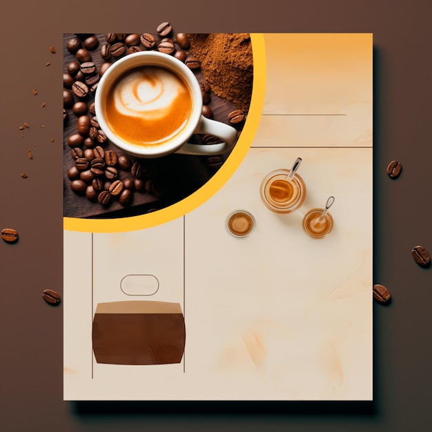 Photo coffee shop flyer template image in light realistic representation style soft edges