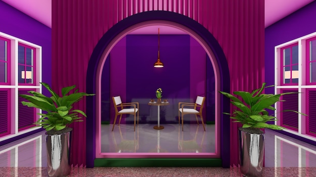 Coffee shop interior design, photo from outside. 3d\
renderings