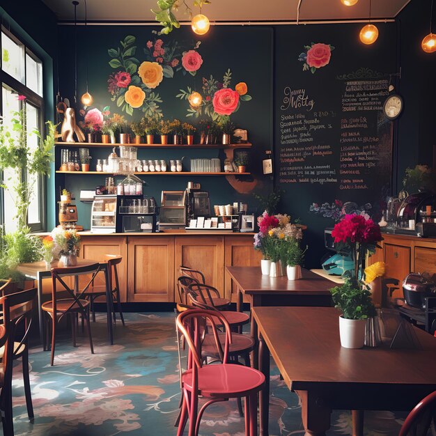 Coffee shop into a colorful inviting vibrant part chalkboard style