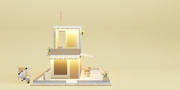 Coffee shop model restaurant model and delivery services\
cartoon images 3d illustrations