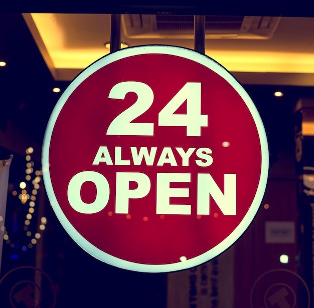 Photo coffee shop sign 24 always open