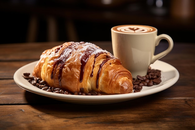 Coffee Shop Special Cappuccino en Chocolade Croissant met Stof