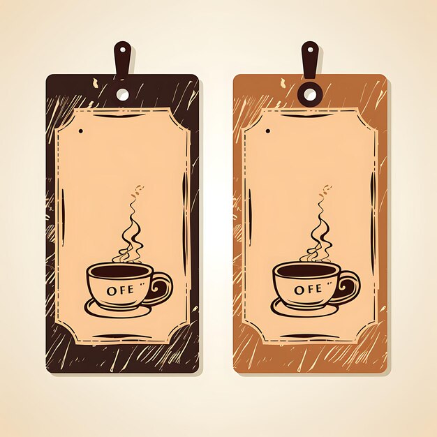 Foto coffee shop tag card bruin papier lijn tekening deckled edge t 2d kaartontwerp creatieve illustratie