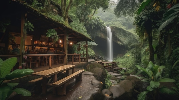 Coffee shop or village in the jungle forest