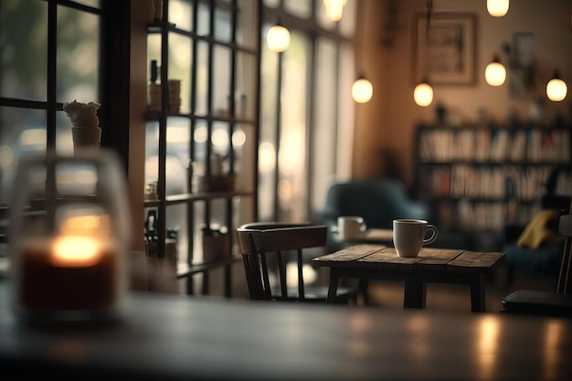 A coffee shop with a candle on the table