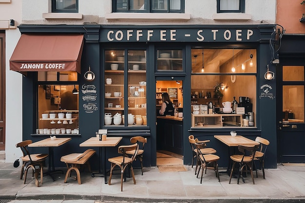 Photo a coffee shop with a coffee shop on the wall