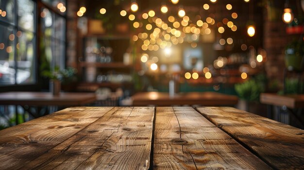 Coffee shop with a wooden table empty perfect for production Generative Ai