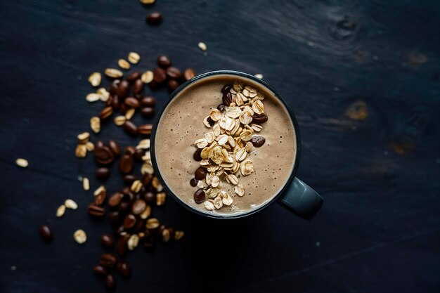 Photo coffee smoothie with coconut flakes and oats