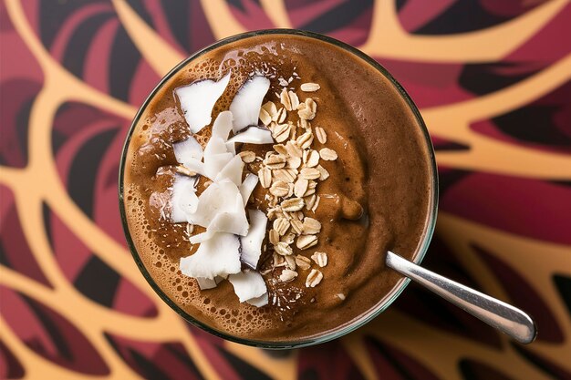 Coffee smoothie with coconut flakes and oats