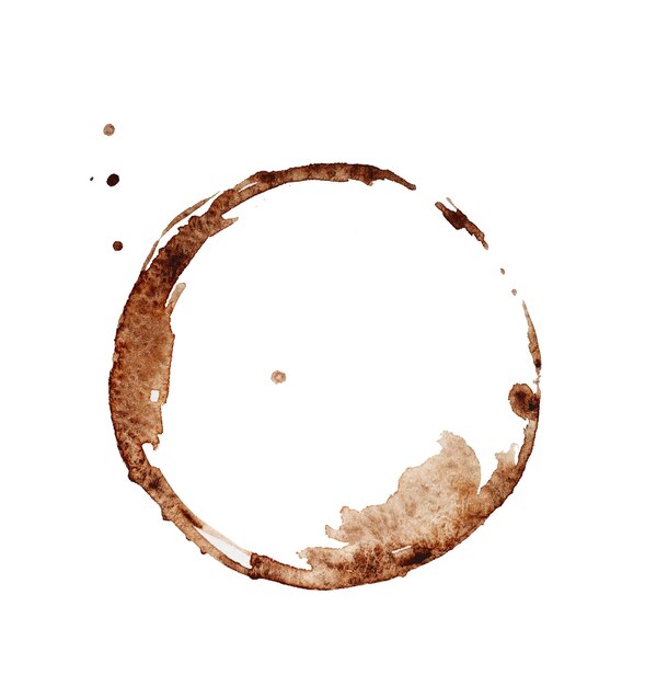 Photo coffee stain on white background closeup