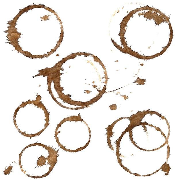 Coffee stains on table-cloth isolated on a white background. Set of elements for your design