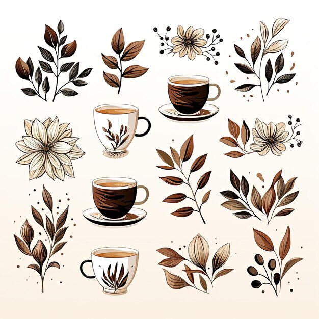 Photo coffee stickers simple botanical on white background