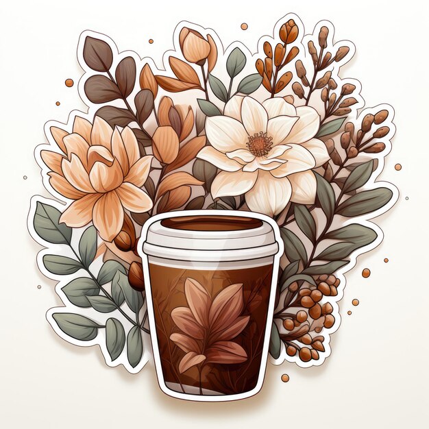 Photo coffee stickers simple botanical on white background