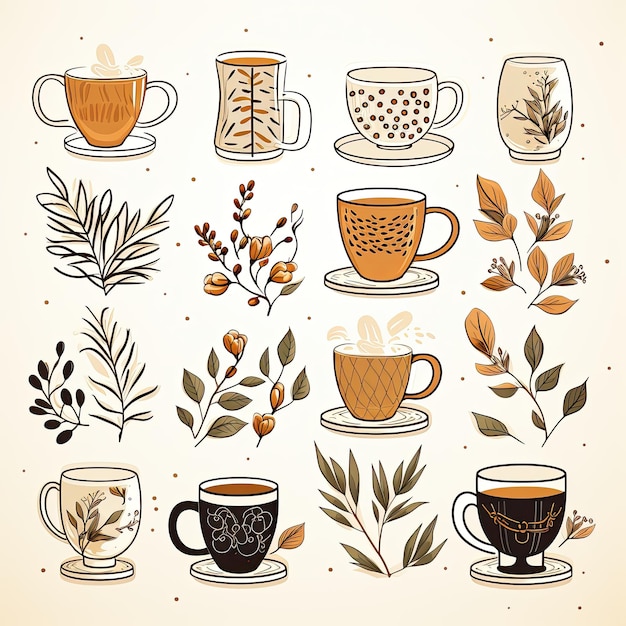 Photo coffee stickers simple botanical on white background