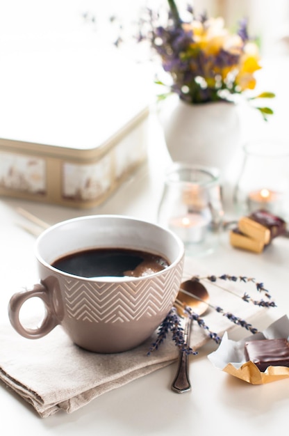 Coffee sweets and flowers