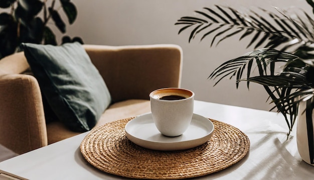 Caffe' sulla tavola e minimalismo nei colori