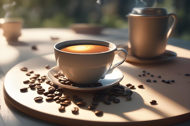 coffee on table in nature generated by AI