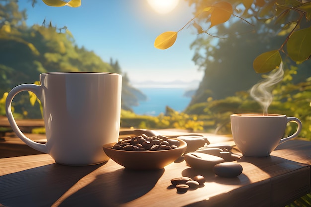 coffee on table in nature generated by AI
