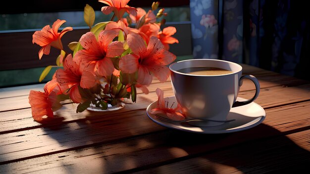 a coffee on a table with an aesthetic background