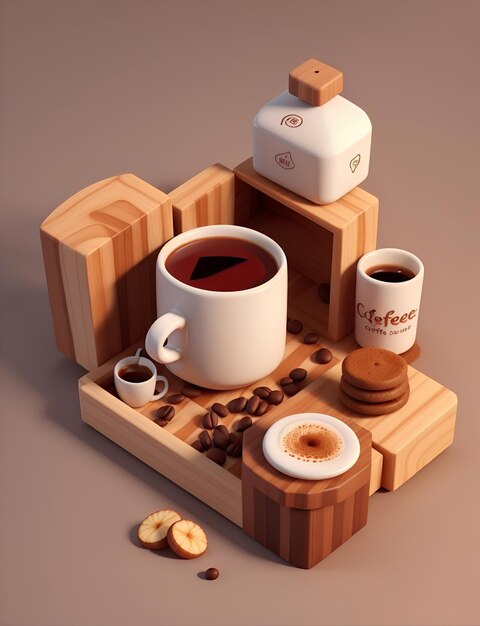 Coffee theme isometri 3d design highly detailed