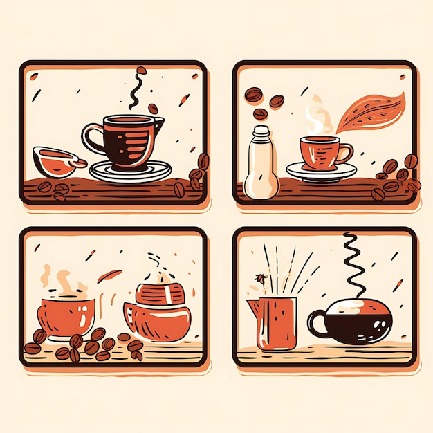 Photo a coffee themed frame design coffee cups and beans as decorati 2d clipart tshirt overlay concept