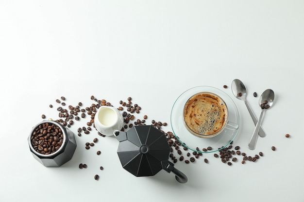 coffee time accessories on white background