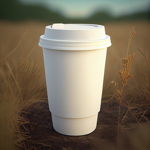 Coffee to go op een achtergrond met groene planten Generatieve AI