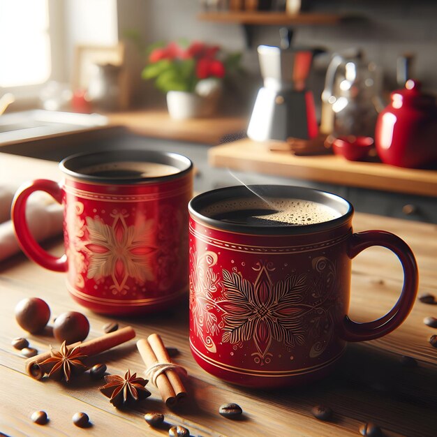 Coffee for Two Red Mugs on a Table