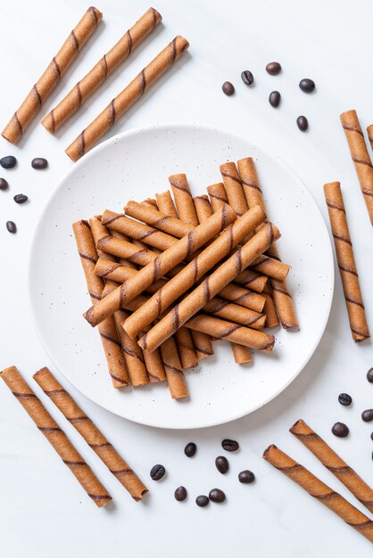 coffee wafer stick roll with coffee beans