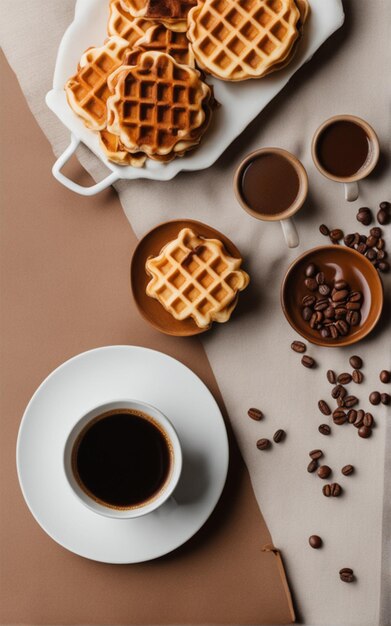 Coffee and waffles breakfast