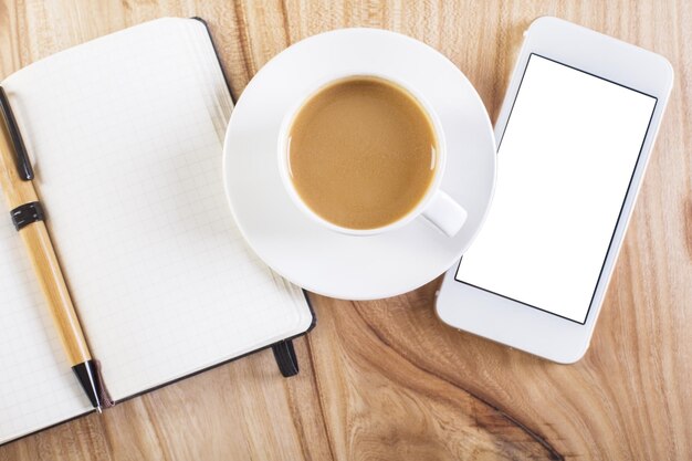 Coffee and white smartphone top