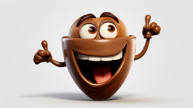 Photo coffee with a cheerful face 3d on a white background