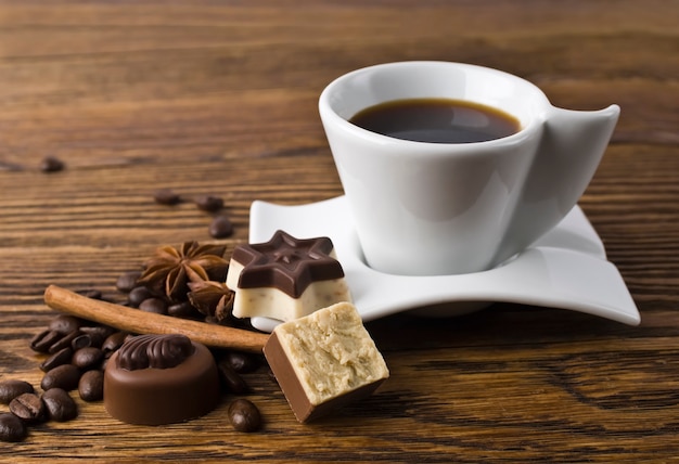 Coffee with chocolates and spices