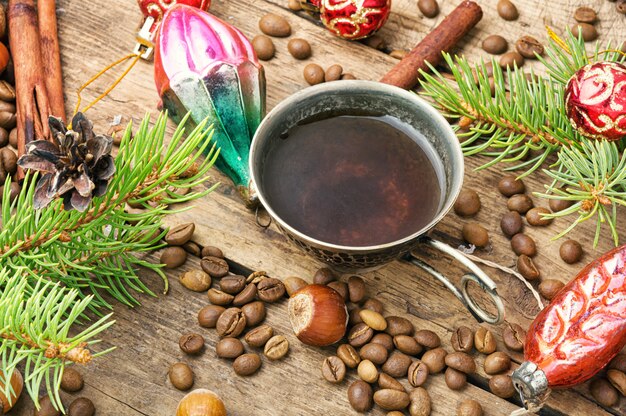 Coffee with christmas decorations