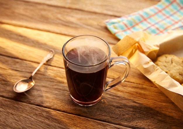 Coffee with cookies biscuits homemade vintage wood