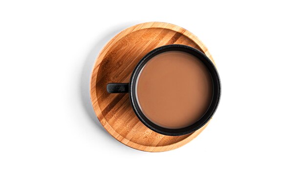 Coffee with milk in cup isolated on white background