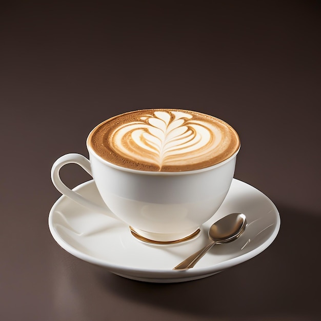 Coffee with milk and patterned foam on a dark table Generative AI copy space