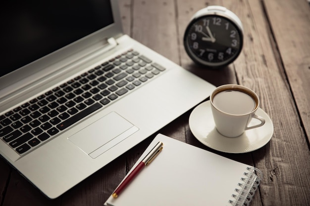 Coffee with notepad and keyboard