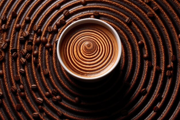 coffee with the optical illusion of endless Fibonacci spirals inside