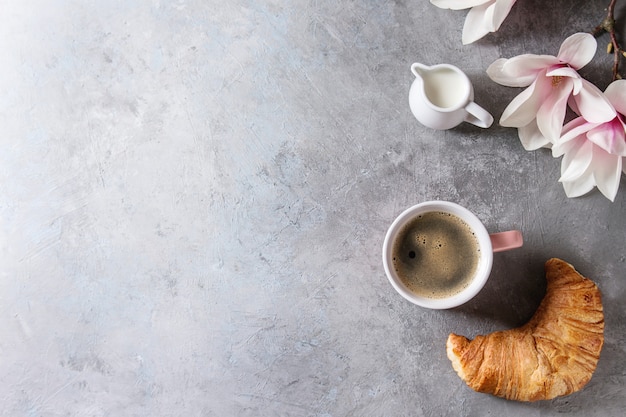 Coffee with spring flowers