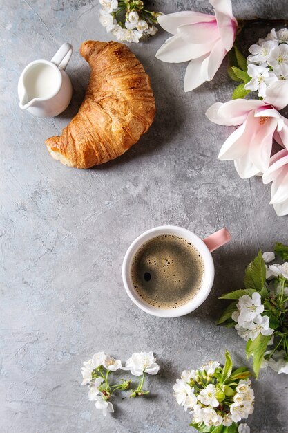 Coffee with spring flowers
